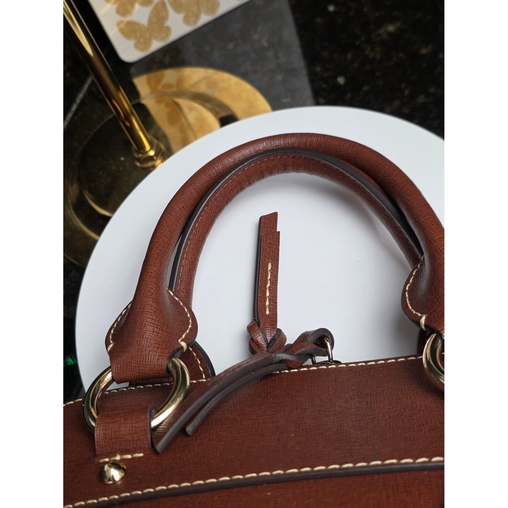 Dooney & Bourke Cameron Satchel Amber Saffiano Leather Handbag Brown Crossbody - Picture 8 of 10
